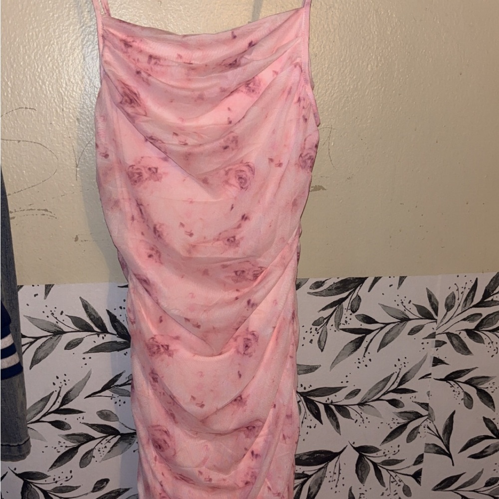 Pink Floral Ruched Dress